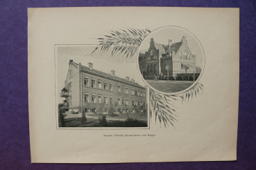 Blatt Architektur Potsdam 1898-1900 Auguste Victoria Krankenhaus Krippe Kindergarten Ortsansicht Brandenburg